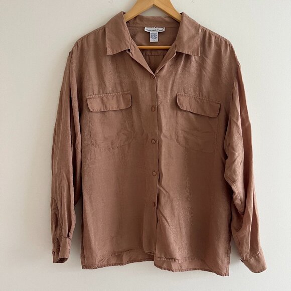 Anna And Frank Tops - Vintage 100% Silk Jacquard Button Down Blouse Neutral Minimalist Quiet Luxury